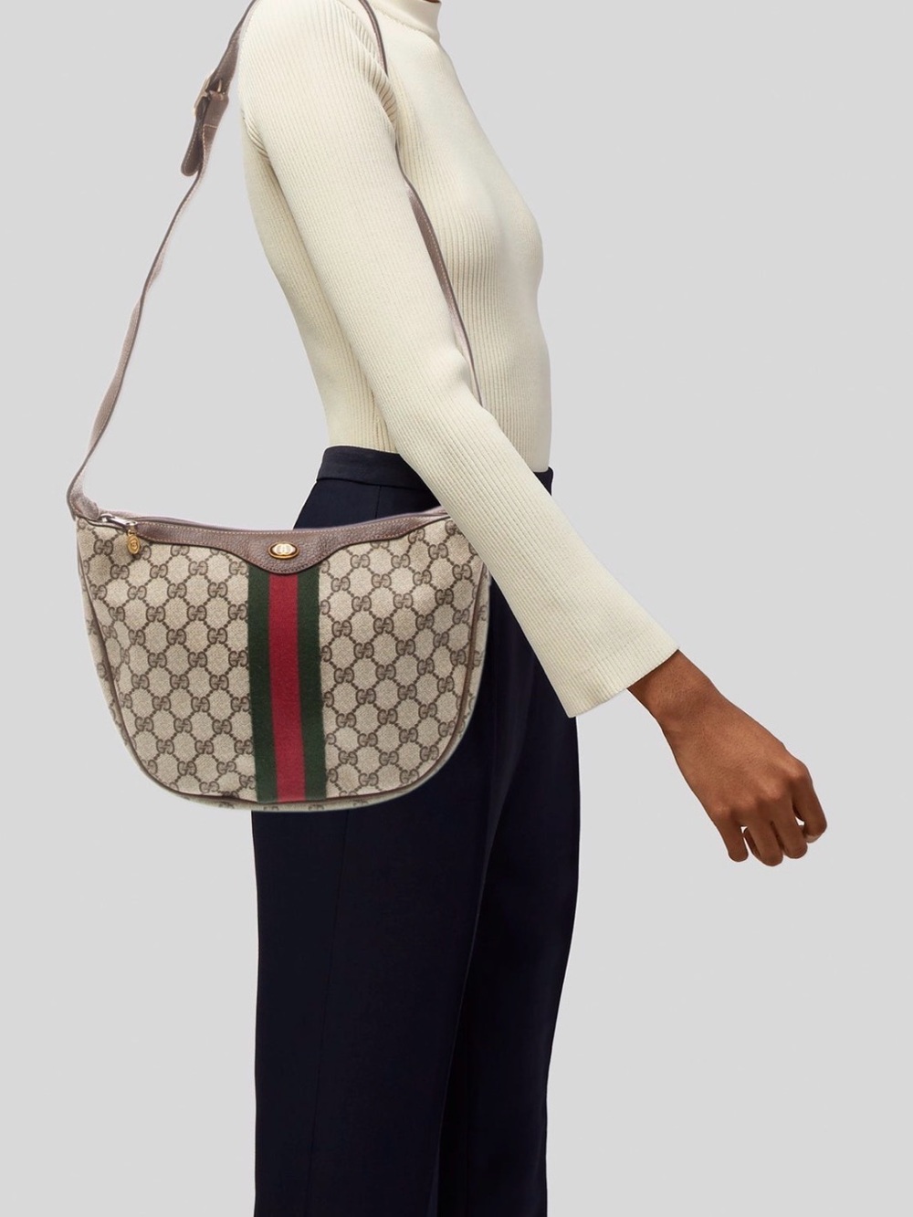 Vintage Gucci GG Supreme Web Half Moon Shoulder Bag